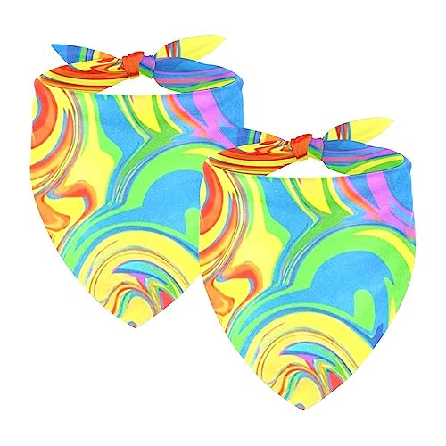 Passendes Bandana für Haustier und Besitzer, 2er-Pack, hochwertiger, transparenter Chiffon-Stoff, verstellbare Passform, kühlend,Psyche Kunst Abstrakter Regenbogen Strudel gefärbt von KQNZT