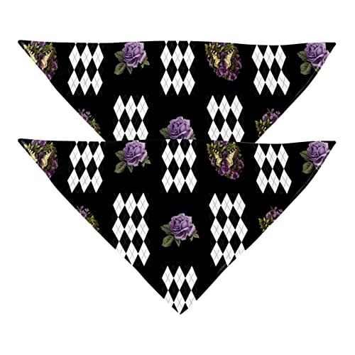Passendes Bandana für Haustier und Besitzer, 2er-Pack, hochwertiger, transparenter Chiffon-Stoff, verstellbare Passform, kühlend,Schmetterlings Rosen Schwarz Diamant Karo Rauten Muster Passendes Bandana für Haustier und Besitzer, 2er-Pack, hochwertiger, transparenter Chiffon-Stoff, verstellbare Passform, kühlend,Schmetterlings Rosen Schwarz Diamant Karo Rauten Muster von KQNZT