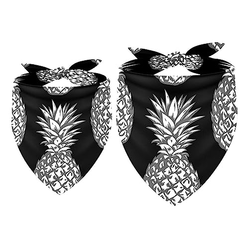 Passendes Bandana für Haustier und Besitzer, 2er-Pack, hochwertiger, transparenter Chiffon-Stoff, verstellbare Passform, kühlend,Schwarzes modernes Frucht Ananas Muster von KQNZT