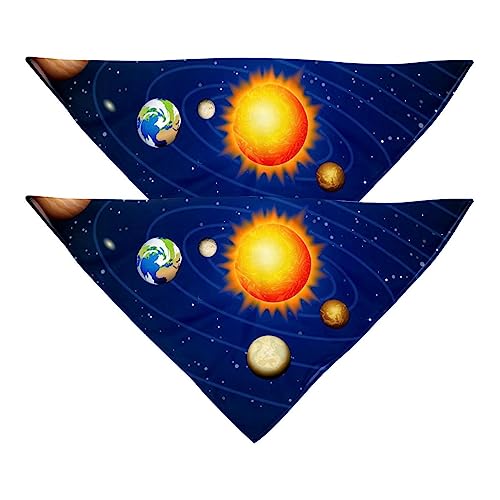 Passendes Bandana für Haustier und Besitzer, 2er-Pack, hochwertiger, transparenter Chiffon-Stoff, verstellbare Passform, kühlend,Sonnensystem Galaxie Karikatur Planeten von KQNZT