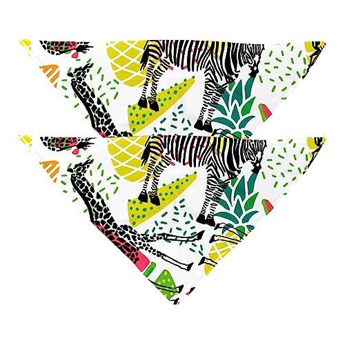 Passendes Bandana für Haustier und Besitzer, 2er-Pack, hochwertiger, transparenter Chiffon-Stoff, verstellbare Passform, kühlend,Tropische Ananas Wassermelone Zebra Giraffe von KQNZT