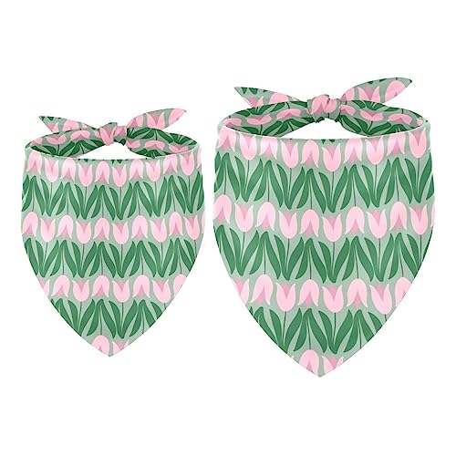 Passendes Bandana für Haustier und Besitzer, 2er-Pack, hochwertiger, transparenter Chiffon-Stoff, verstellbare Passform, kühlend,Tulip Green Cartoon Pflanze Blume Muttertag von KQNZT