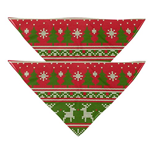 Passendes Bandana für Haustier und Besitzer, 2er-Pack, hochwertiger, transparenter Chiffon-Stoff, verstellbare Passform, kühlend,WeihnachtsVintage rote grüne Elch Schneeflocken von KQNZT