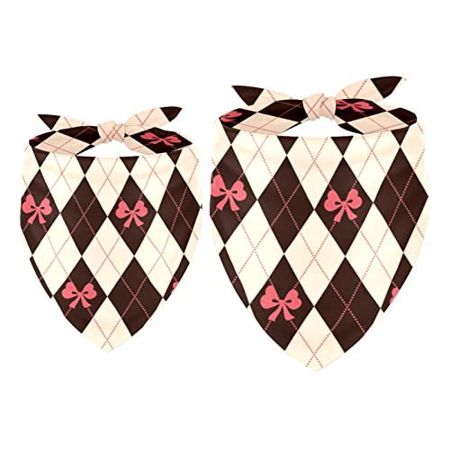 Passendes Set mit Hundehalstüchern, Hundelätzchen, Schal, Dreieckstuch für Hunde, Katzen, Haustierbesitzer, Mutter und Vater, 2er-Pack,Schleife Pink Diamond Check Argyle Parten von KQNZT