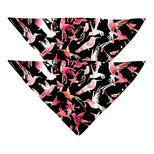 Passendes Set mit Hundehalstüchern, Hundelätzchen, Schal, Dreieckstuch für Hunde, Katzen, Haustierbesitzer, Mutter und Vater, 2er-Pack,Schwarze rosa Vogel Blumen Kunst von KQNZT