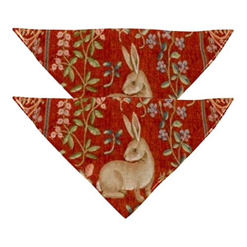 Passendes Set mit Hundehalstüchern, Hundelätzchen, Schal, Dreieckstuch für Hunde, Katzen, Haustierbesitzer, Mutter und Vater, 2er-Pack,Vintage Art Pastorable rotes Blumen Kaninchen von KQNZT