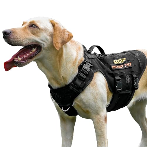 No Pull Hundegeschirr - Taktisches Hundegeschirr - Atmungsaktives Netz, Haustier Walking Wandern Training Weste - Hundegeschirr für Hunde, Diensthund, Medium, Schwarz von KQP