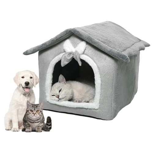 KQWVZ Plüsch Katzenhaus, Tragbare Katzenhütte, Faltbares Komfortables Haustier-Katzenhaus Mit Abnehmbarem Kissen, Warmes Und Gemütliches Plüschkatzen-Iglu Für Kleine Mittelgroße Hunde Katze von KQWVZ