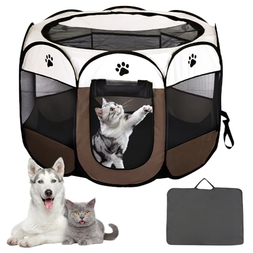 KQWVZ Welpenlaufstall 74 x 74 x 43cm, Tierlaufstall Faltbar, Oxford Wasserdichter Pet Laufstall, Abnehmbares Dach, Hundelaufstall, Welpenlaufstall Hundehütte, für Laufstall Hund, Katzen, Hasen (Braun) KQWVZ Welpenlaufstall 74 x 74 x 43cm, Tierlaufstall Faltbar, Oxford Wasserdichter Pet Laufstall, Abnehmbares Dach, Hundelaufstall, Welpenlaufstall Hundehütte, für Laufstall Hund, Katzen, Hasen (Braun) von KQWVZ