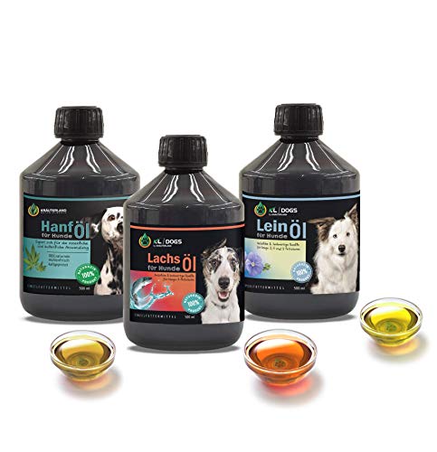 Kräuterland Barf Öl Set 1,5L - Lachsöl, Leinöl & Hanföl für Hunde & Katzen je 500ml - reich an Omega-3 6 9 Fettsäuren - reines Barföl in Premium Qualität von KRÄUTERLAND N A T U R - Ö L M Ü H L E