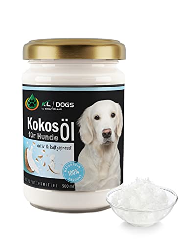 Kräuterland Kokosöl für Hunde 500ml - Kokosfett, nativ, kaltgepresst, unraffiniert - reines Kokosnussöl in Premium Qualität von KRÄUTERLAND N A T U R - Ö L M Ü H L E