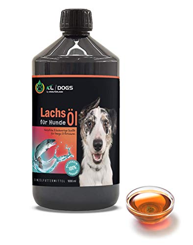 Kräuterland Lachsöl für Hunde - 1L Fischöl aus skandinavischem Lachs, rein, naturbelassen - Omega 3 Barf Öl in Premium Qualität von KRÄUTERLAND N A T U R - Ö L M Ü H L E