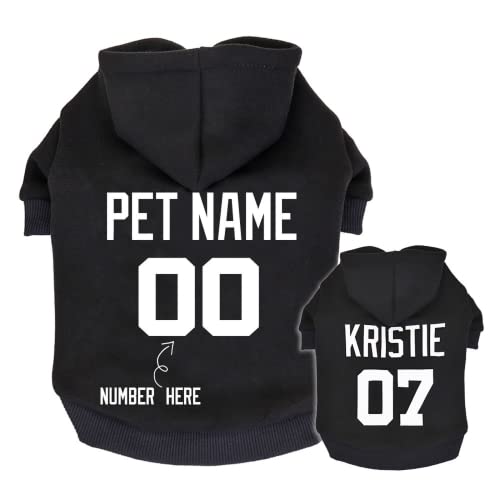 Personalisierte Hunde-Kapuzenpullover, individuelles Welpen-Pullover-Shirt mit Namen und Nummer, Hunde-Winterkleidung, kleine Hundekleidung, Hunde-Kapuzenpullover (L, schwarz) von KRD
