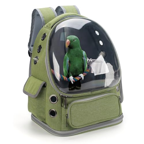 Kreachur Vogel-Rucksack-Tragetasche, Reisekäfig mit Sitzstange, Tablett und atmungsaktivem, transparentem Fenster, kleiner Vogel-Reisekäfig für Sittiche, Nymphensittiche, Wellensittiche, Aras, zum von KREACHUR