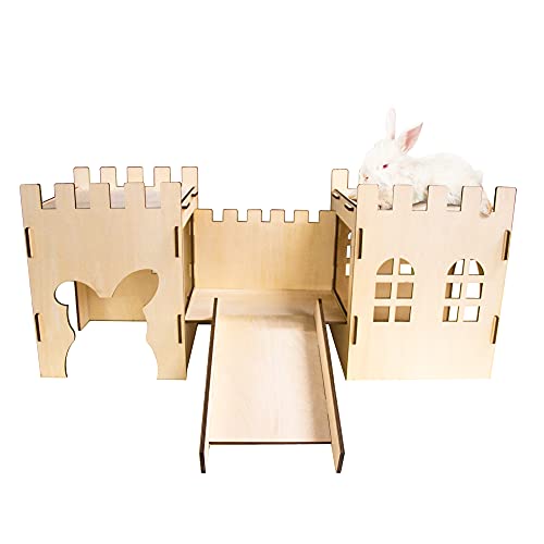 KREVEROY Hölzerner Kaninchen-Schloss, Tunnel und Bett für Kleintiere, solide sichere Konstruktion von KREVEROY
