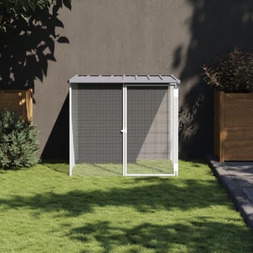 Hühnerstall Praktische Geräumige, Hühnerkäfig mit Dach Hellgrau 103x98x90 cm Verzinkter Stahl Imprägniertem Kiefernholz langlebig einfach zu montieren Outdoor-Gehege für Hühner, Hennen, Enten, Gänse von KRHINO