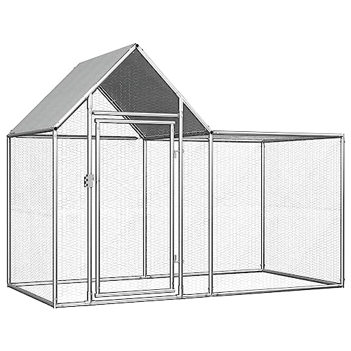Hühnerstall Praktische Geräumige, Hühnerstall 2x1x1,5 m Verzinkter Stahl mit wasserdichtem Dach + Drahtgitters + langlebig Wird + abschließbare Tür mit Riegeln von KRHINO