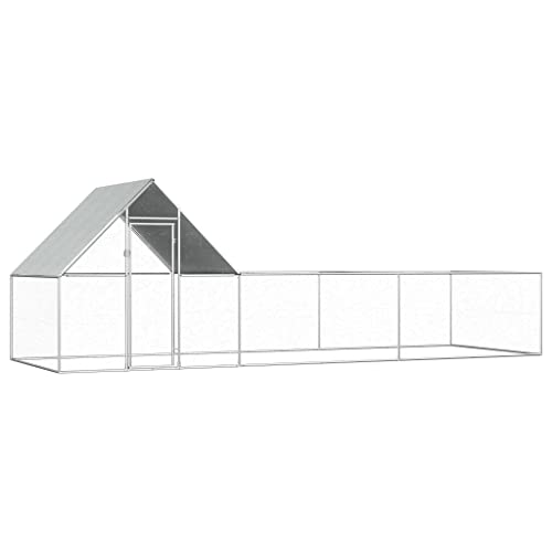 Hühnerstall Praktische Geräumige, Hühnerstall 6x2x2 m Verzinkter Stahl mit wasserdichtem Dach + Drahtgitters + langlebig Wird + abschließbare Tür mit Riegeln von KRHINO