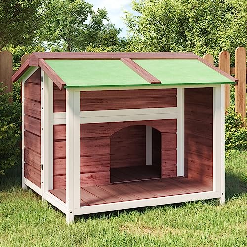 Hundehütte Sicherheit Komfort, Hundehütte Mokka 96x87x80,5 cm Massivholz Kiefer Massives Kiefernholz + Wasserfestes Dach + Großer Eingang Große Hundehaus für Hunde, Katzen, Kaninchen, Hühner von KRHINO