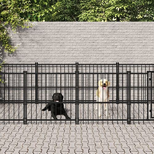 Hundekäfig Hundehaus Hundehütte, Outdoor-Hundezwinger Stahl 15,02 m² All-in-one-Hundezwinger + Stahlgitterwände + Robuste Konstruktion + Gleichzeitiger Belüftung + Verschließbaren Türverschlusssystems von KRHINO