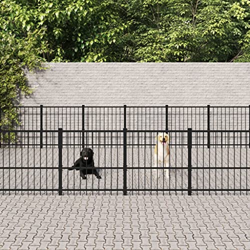 Hundekäfig Hundehaus Hundehütte, Outdoor-Hundezwinger Stahl 28,23 m² All-in-one-Hundezwinger + Stahlgitterwände + Robuste Konstruktion + Gleichzeitiger Belüftung + Verschließbaren Türverschlusssystems von KRHINO