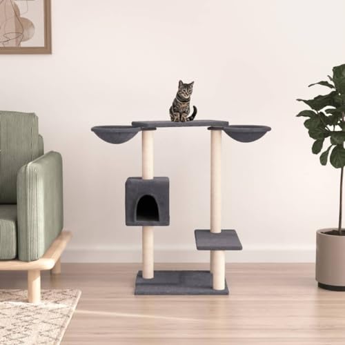 Katzenbaum für Grosse Katzen stabil groß Sisal-Kratzstangen, Kratzbaum mit Kratzsäulen Dunkelgrau 82 cm Katzenbaum Katzenmöbel Spielbaum für kleine Katzen von KRHINO