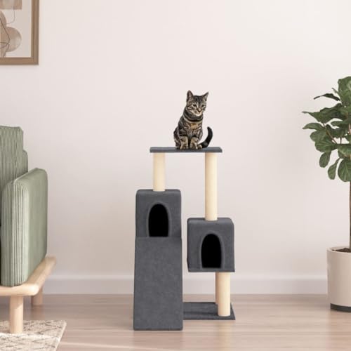 Katzenbaum für Grosse Katzen stabil groß Sisal-Kratzstangen, Kratzbaum mit Sisal-Kratzsäulen Dunkelgrau 82 cm Katzenbaum Katzenmöbel Spielbaum für kleine Katzen von KRHINO