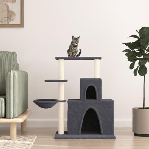 Katzenbaum für Grosse Katzen stabil groß Sisal-Kratzstangen, Kratzbaum mit Sisal-Kratzsäulen Dunkelgrau 83 cm Katzenbaum Katzenmöbel Spielbaum für kleine Katzen von KRHINO