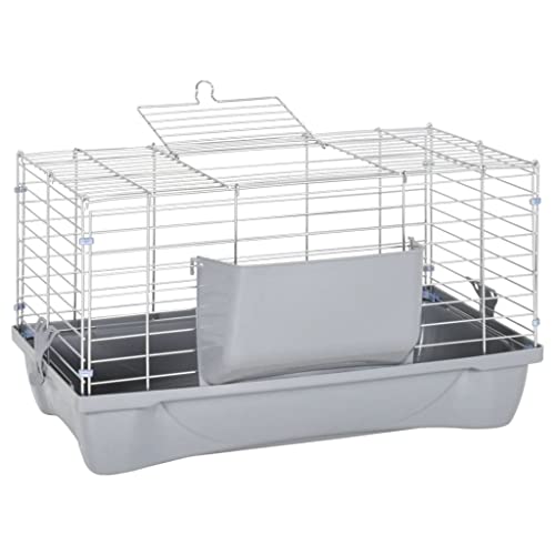 Kleintierkäfig Grau 58x32x31 cm Polypropylen und Metall Kleintierkäfig Praktisches Material +Benutzerfreundliches Design für Haustiere Welpen, Kätzchen, Kaninchen, Igel, Hamster, Meerschweinchen von KRHINO