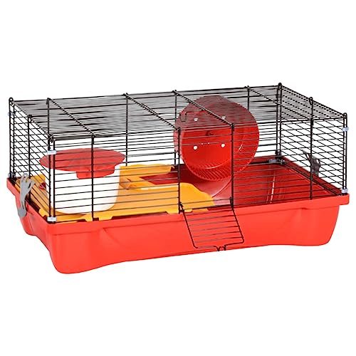 Kleintierkäfig Komfort, Hamsterkäfig Rot 58x32x36 cm Polypropylen und Metall All-in-One-Kaninchenstall + Zusätzliche Sicherheit + Gute Belüftung für Haustiere Welpen, Kätzchen, Igel, Hamster von KRHINO