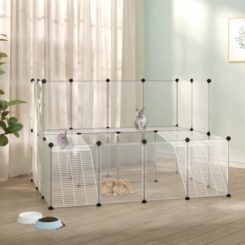 Kleintierkäfig Transparent 143x107x93 cm PP und Stahl Kleintierkäfig Praktisches Material +Benutzerfreundliches Design für Haustiere Welpen, Kätzchen, Kaninchen, Igel, Hamster, Meerschweinchen von KRHINO