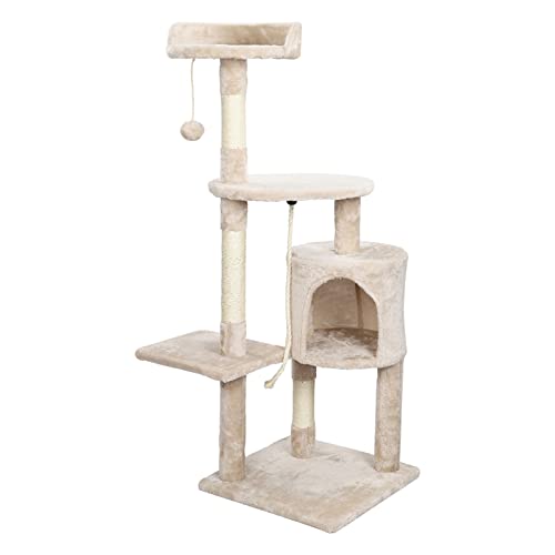Kratzbaum, KRIDERISH Mehrstöckiger Kratzbaum, 112cm Hoch, 1 Baumloch, 3 Plattformen, 1 Plüschball, 1 Sisalseil und Sisalkratzbaum für Katzen zum Spielen und Ausruhen, Beige Kratzbaum, KRIDERISH Mehrstöckiger Kratzbaum, 112cm Hoch, 1 Baumloch, 3 Plattformen, 1 Plüschball, 1 Sisalseil und Sisalkratzbaum für Katzen zum Spielen und Ausruhen, Beige von KRIDERISH