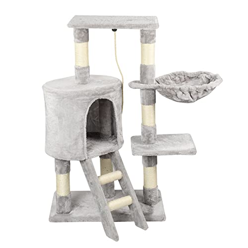 Mehrstöckiger Kratzbaum, 95 cm hoch, 1 Sisalseil, 1 Schlafsack, 1 Baumloch und eine kleine Treppe mit 2 Stufen, Sisal-Kratzbaum für Katzen zum Ausruhen und Spielen, grau(Inventar in Deutschland) Mehrstöckiger Kratzbaum, 95 cm hoch, 1 Sisalseil, 1 Schlafsack, 1 Baumloch und eine kleine Treppe mit 2 Stufen, Sisal-Kratzbaum für Katzen zum Ausruhen und Spielen, grau(Inventar in Deutschland) von KRIDERISH