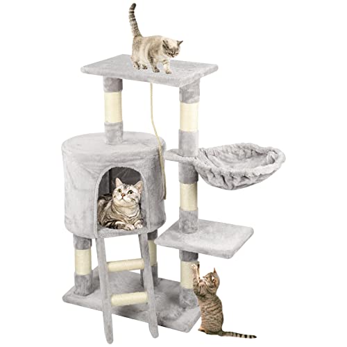 Kratzbaum 95 cm hoch Kletterbaum für Katzen mit 1 Sisalseil, 1 Schlafsack, 1 Baumloch und eine kleine Treppe mit 2 Stufen für Katzen zum Ausruhen und Spielen, grau(Inventar in Deutschland) Kratzbaum 95 cm hoch Kletterbaum für Katzen mit 1 Sisalseil, 1 Schlafsack, 1 Baumloch und eine kleine Treppe mit 2 Stufen für Katzen zum Ausruhen und Spielen, grau(Inventar in Deutschland) von KRIDERISH