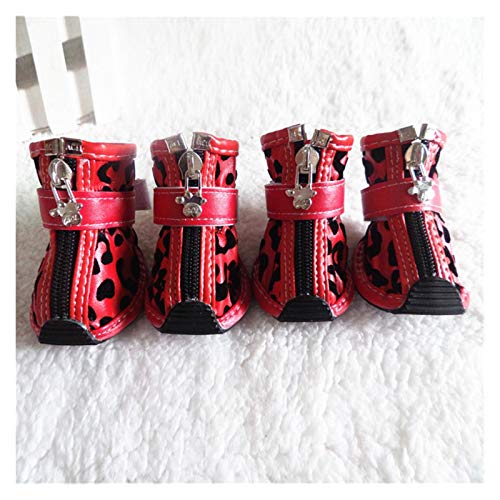 Hundeschuhe,Dog Boots 4 Teile/Satz Gold Haustier Hund Schuhe PU Anti-Rutsch-Stiefel für kleine Hunde Teddy Dog Katze wasserdichte Schuhe (Color : Red, Size : 2) von KRIECK