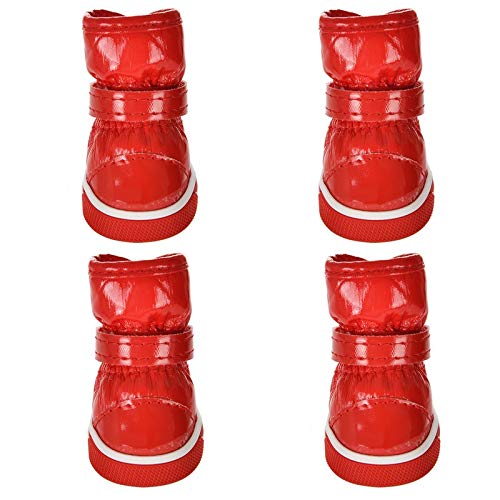 Hundeschuhe,Dog Boots 4 Teile/Satz Haustier Hund Schuhe Winter Warme Hund Schnee Stiefel Leder Schuhe für kleine Hunde wasserdichte Anti Rutsch Puppy Pet Schuhe (Color : Red, Size : 1) von KRIECK