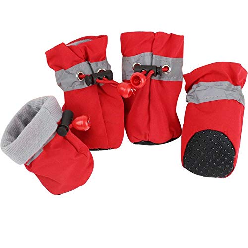 Hundeschuhe,Dog Boots 4 Teile/Satz Haustierhunde Winterschuhe Regen Schnee wasserdichte Booties Socken Gummi -Slip-Schuhe für kleine Welpen Schuhe Zubehör (Color : Red, Size : 3) von KRIECK