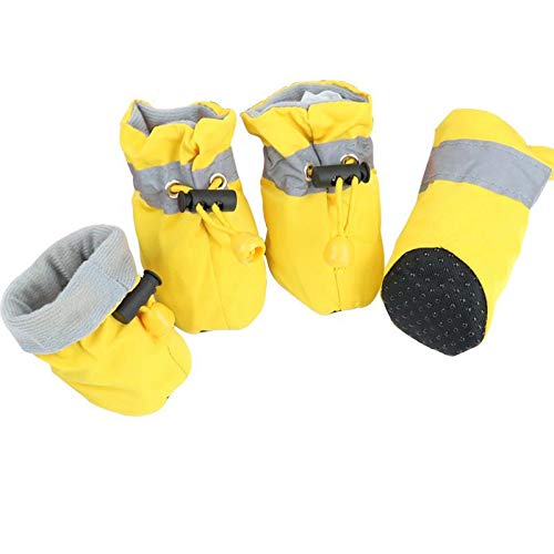 Hundeschuhe,Dog Boots 4 Teile/Satz Haustierhunde Winterschuhe Regen Schnee wasserdichte Booties Socken Gummi -Slip-Schuhe für kleine Welpen Schuhe Zubehör (Color : Yellow, Size : 2) von KRIECK