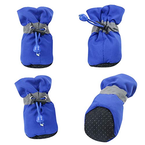 Hundeschuhe,Dog Boots 4 stücke/Satz Winter warme Haustier Schuhe Hund Schnee Stiefel rutschfeste wasserdichte Katze- und hundschutzpfoten unerlässlich (Color : Blue, Size : X-Larege) von KRIECK