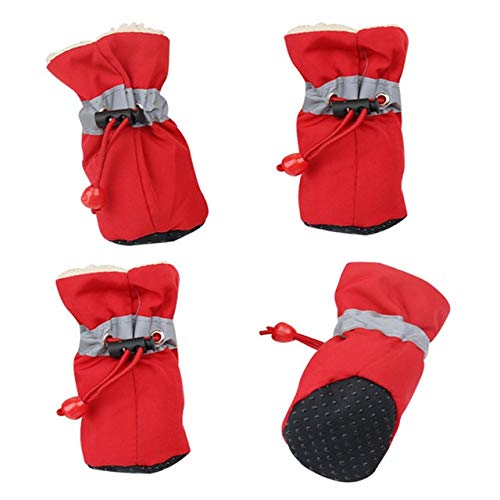 Hundeschuhe,Dog Boots 4 stücke/Satz Winter warme Haustier Schuhe Hund Schnee Stiefel rutschfeste wasserdichte Katze- und hundschutzpfoten unerlässlich (Color : Red, Size : M) von KRIECK