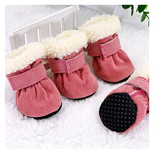 Hundeschuhe,Dog Boots 4 stücke Winter Hund Haustierschuhe Anti-Rutsch Schneestiefel für kleine Hunde Dicke Katze Welpenschuhe Socken Haustierstiefel für Chihuahua (Color : Pink, Size : S) von KRIECK