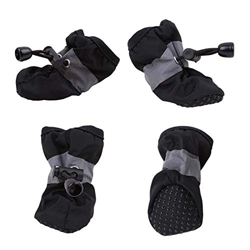 Hundeschuhe,Dog Boots 4 stücke wasserdichte Haustier Hund Schuhe rutschfeste Regen Schnee Stiefel dick warm für kleine Katzen Hunde welpen Hund socken Booties (Color : Black, Size : L) von KRIECK