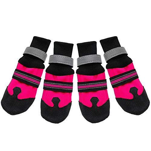 Hundeschuhe,Dog Boots 4 stücke wasserdichte Winter Haustier Hund Schuhe rutschfeste Snow Haustier Stiefel Pfote beschützer warm for mittelgroße große Hunde Labrador (Color : Rose, Size : L) von KRIECK