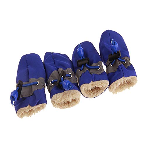 Hundeschuhe,Dog Boots 4 stücke wasserdichte Winter Hund Hund Schuhe rutschfeste Regen Schnee Stiefel dick warm für kleine Katzen Hunde welpen Hund socken Booties Schuhe (Color : Thickened Blue, Size von KRIECK