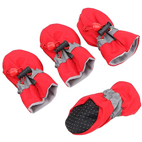 Hundeschuhe,Dog Boots Antiscid-Welpenschuhe wasserdichte weiche Haustierpfote 4 stücke Soft-Sohlen Hundeschuhe Haustierprodukt Haustier Zubehör (Color : Red, Size : 5) von KRIECK