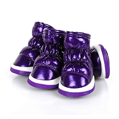 Hundeschuhe,Dog Boots Hund Welpen Herbst Winter Warme Schuhe Falten Pet Baumwollschuhe Schneestiefel (Color : Purple, Size : L) von KRIECK