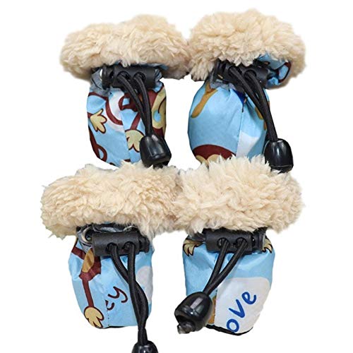 Hundeschuhe,Dog Boots Stiefel 4 Pack/Set Hund Winter Regen Stiefel mit leiner Karikatur wasserdicht verdickung Anti rutsch weich warme Schuhe für Hund (Color : Blue, Size : 3) von KRIECK
