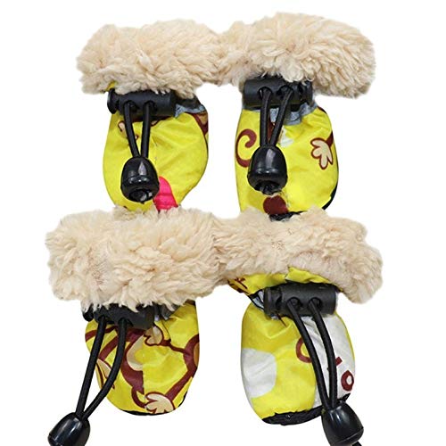 Hundeschuhe,Dog Boots Stiefel 4 Pack/Set Hund Winter Regen Stiefel mit leiner Karikatur wasserdicht verdickung Anti rutsch weich warme Schuhe für Hund (Color : Yellow, Size : 1) von KRIECK