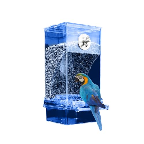 Automatischer Vogelkäfig-Futterspender aus Acryl, transparent, mit Sitzstange, Futterbehälter, Käfigzubehör für kleine/mittelgroße Vögel (Lovebirds, Kanarienvögel, Kakadu) von KRJGOERG