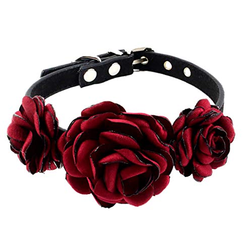 KRUIHAN Hundehalsband mit Blume, Verstellbare Hunde Katze Halsbänder mit Metall Steckverschluss, Verkleide Katzen und Hunde für Weihnachtsfeier, Burgundy Rot-M KRUIHAN Hundehalsband mit Blume, Verstellbare Hunde Katze Halsbänder mit Metall Steckverschluss, Verkleide Katzen und Hunde für Weihnachtsfeier, Burgundy Rot-M von KRUIHAN